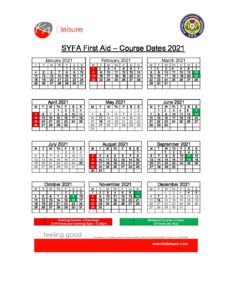 SYFA First Aid Calendar 2021 | KA Leisure