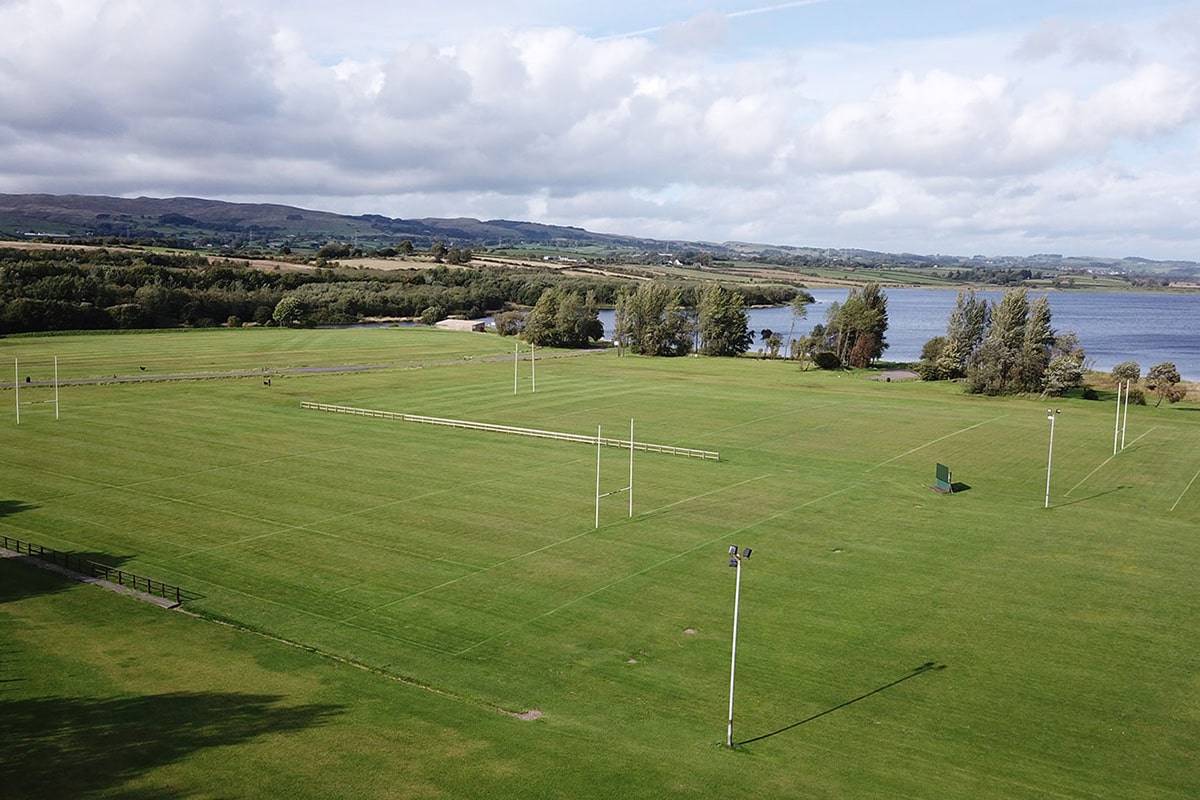 Aerial view of Lochshore rugby pitches